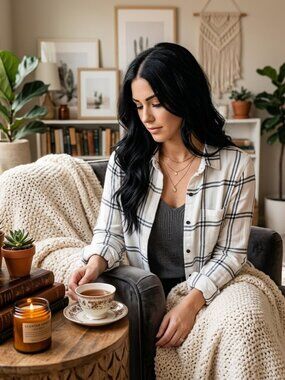 House of Lovely White Grid Plaid Button Down Top S